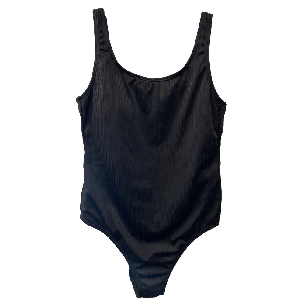 Decree NWT Women's Size Large Black Ribbed 1 Piece Swimsuit Cruise Beach Pool